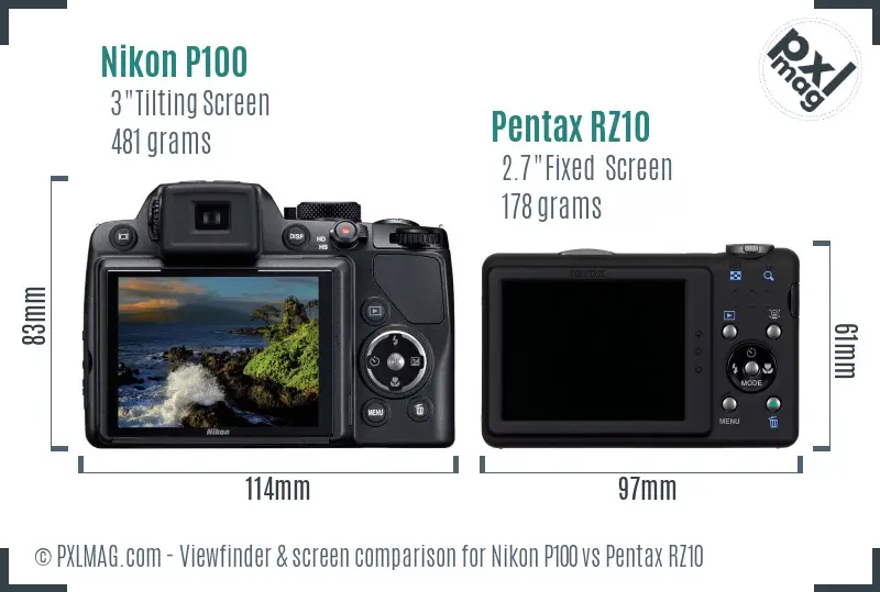 Nikon P100 vs Pentax RZ10 Screen and Viewfinder comparison