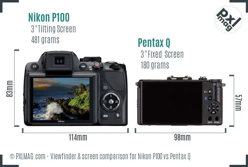 Nikon P100 vs Pentax Q Screen and Viewfinder comparison