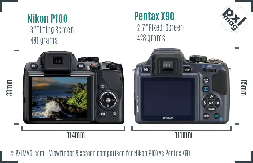 Nikon P100 vs Pentax X90 Screen and Viewfinder comparison