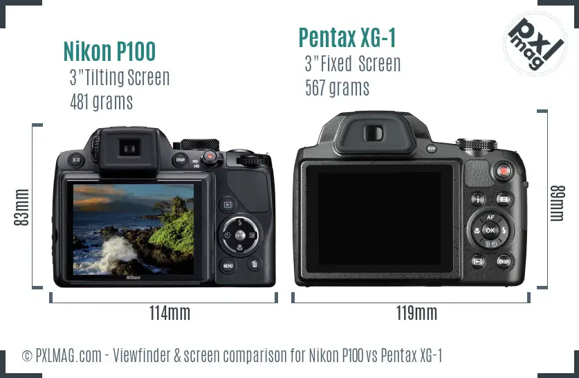Nikon P100 vs Pentax XG-1 Screen and Viewfinder comparison