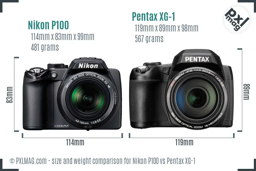 Nikon P100 vs Pentax XG-1 size comparison