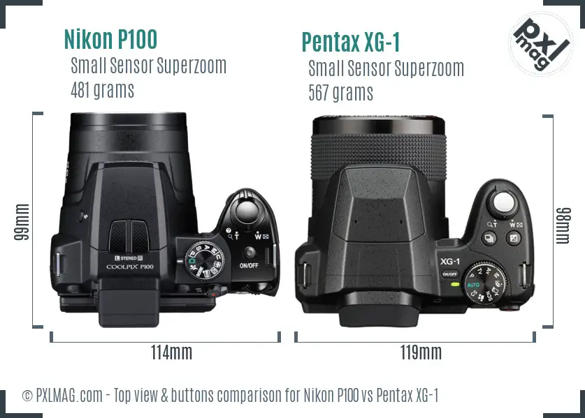 Nikon P100 vs Pentax XG-1 top view buttons comparison