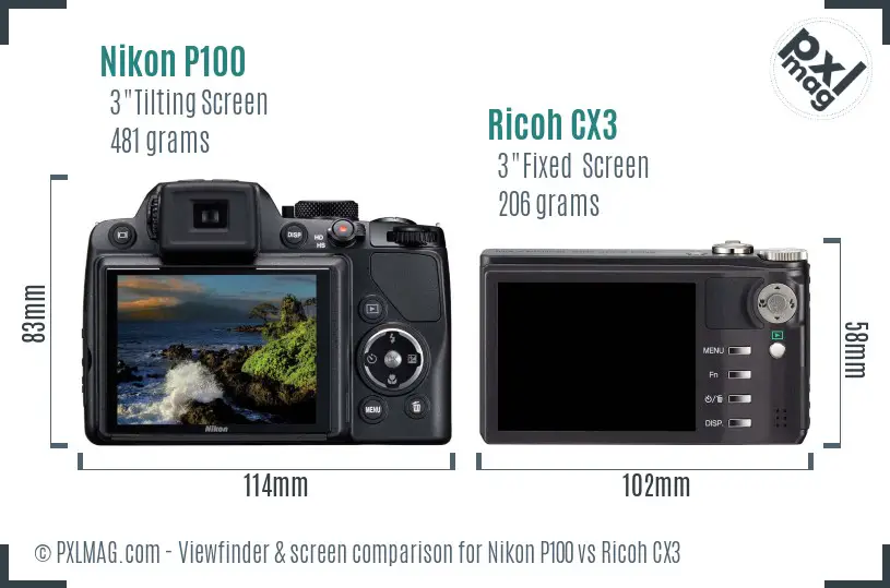 Nikon P100 vs Ricoh CX3 Screen and Viewfinder comparison Nikon P100 vs Ricoh CX3 Screen and Viewfinder comparison