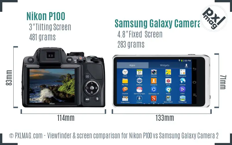 Nikon P100 vs Samsung Galaxy Camera 2 Screen and Viewfinder comparison