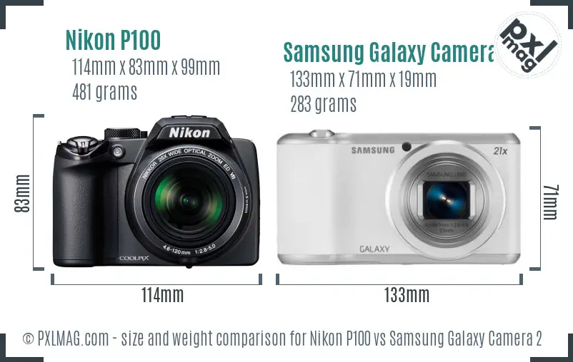 Nikon P100 vs Samsung Galaxy Camera 2 size comparison