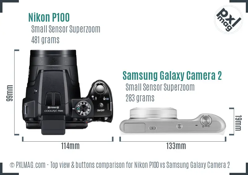 Nikon P100 vs Samsung Galaxy Camera 2 top view buttons comparison