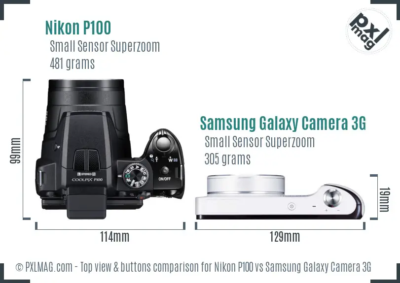 Nikon P100 vs Samsung Galaxy Camera 3G top view buttons comparison Nikon P100 vs Samsung Galaxy Camera 3G top view buttons comparison