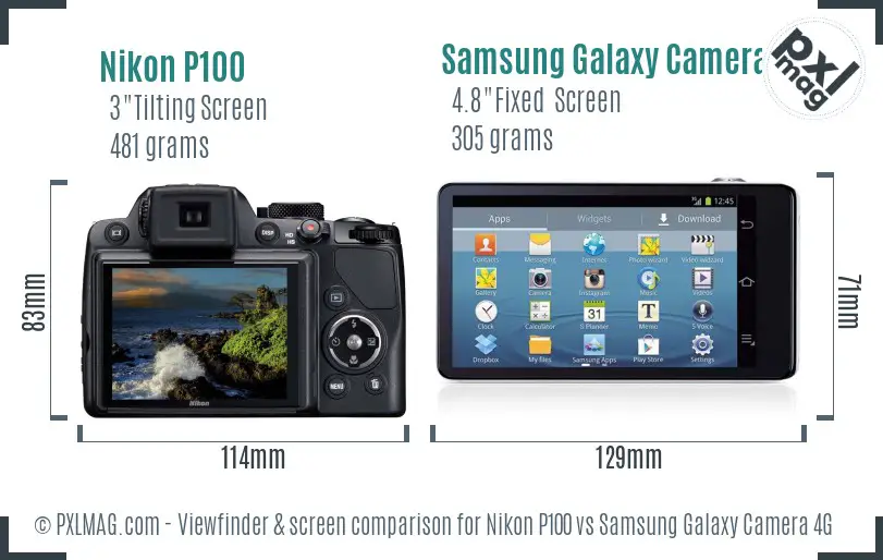 Nikon P100 vs Samsung Galaxy Camera 4G Screen and Viewfinder comparison