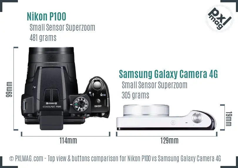 Nikon P100 vs Samsung Galaxy Camera 4G top view buttons comparison