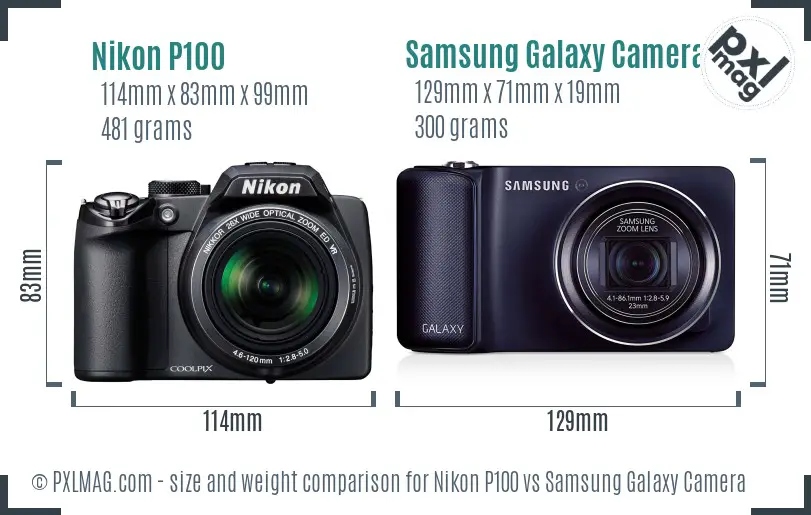 Nikon P100 vs Samsung Galaxy Camera size comparison Nikon P100 vs Samsung Galaxy Camera size comparison