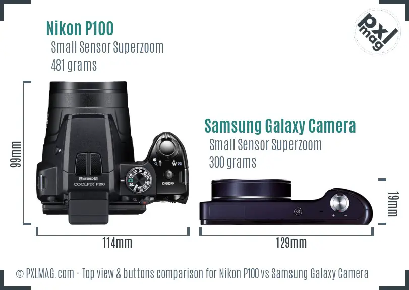 Nikon P100 vs Samsung Galaxy Camera top view buttons comparison