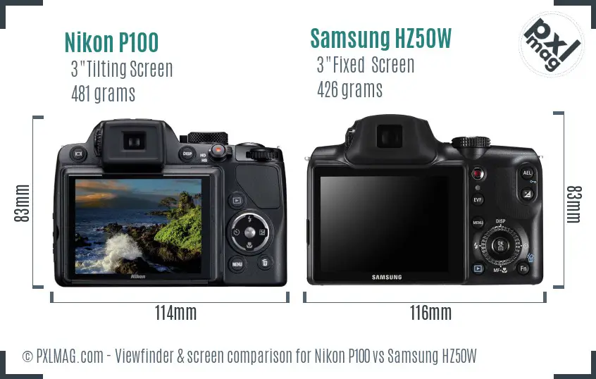 Nikon P100 vs Samsung HZ50W Screen and Viewfinder comparison Nikon P100 vs Samsung HZ50W Screen and Viewfinder comparison
