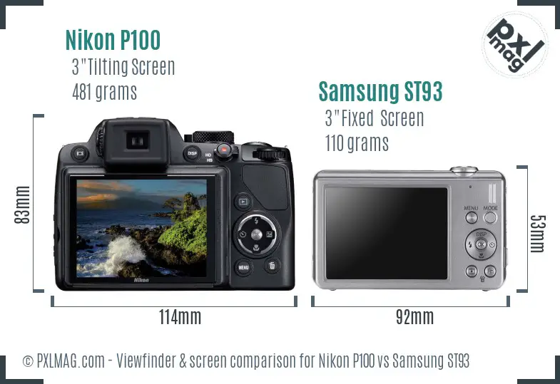 Nikon P100 vs Samsung ST93 Screen and Viewfinder comparison