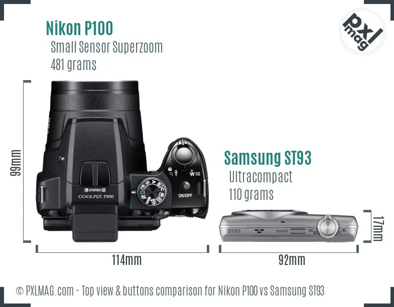 Nikon P100 vs Samsung ST93 top view buttons comparison
