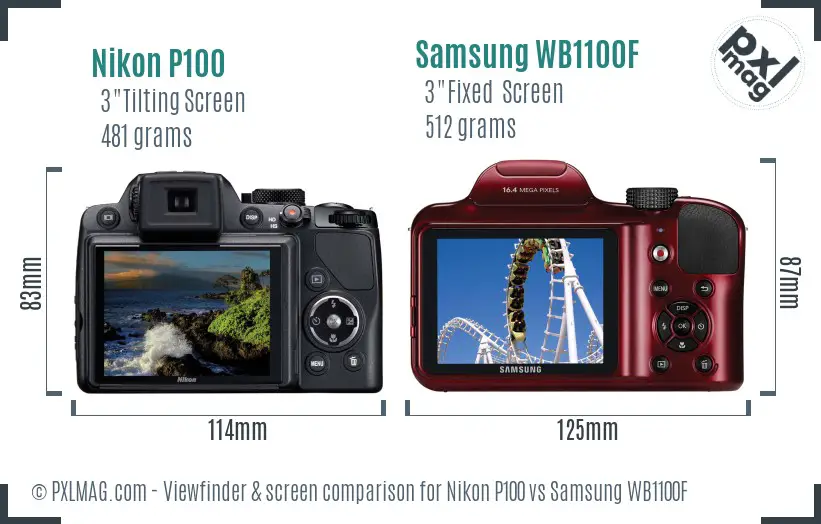 Nikon P100 vs Samsung WB1100F Screen and Viewfinder comparison