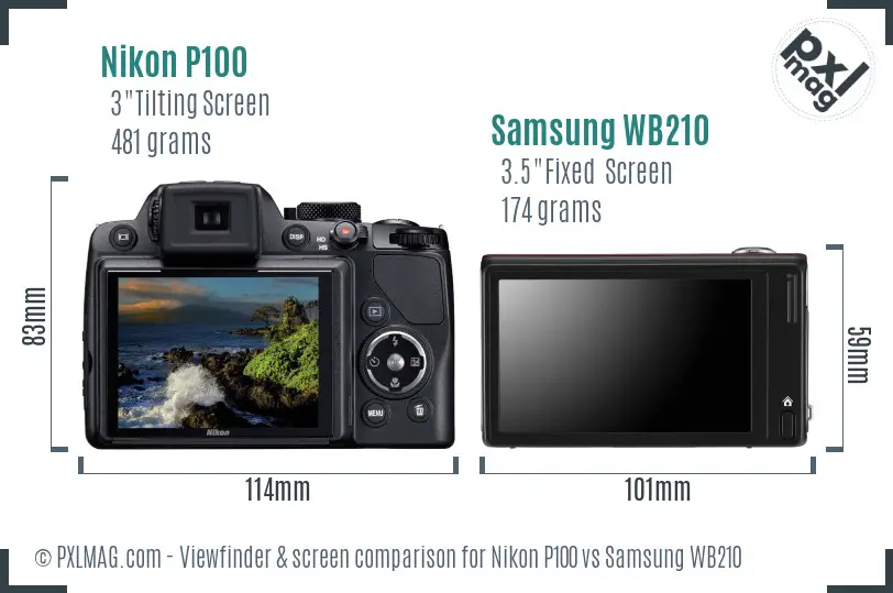 Nikon P100 vs Samsung WB210 Screen and Viewfinder comparison