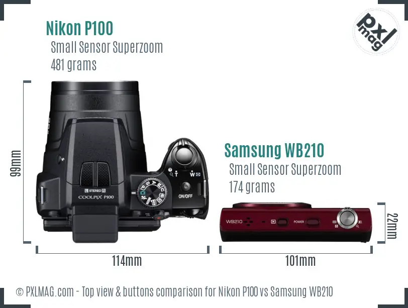 Nikon P100 vs Samsung WB210 top view buttons comparison