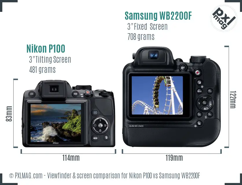 Nikon P100 vs Samsung WB2200F Screen and Viewfinder comparison