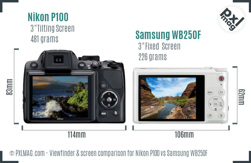 Nikon P100 vs Samsung WB250F Screen and Viewfinder comparison