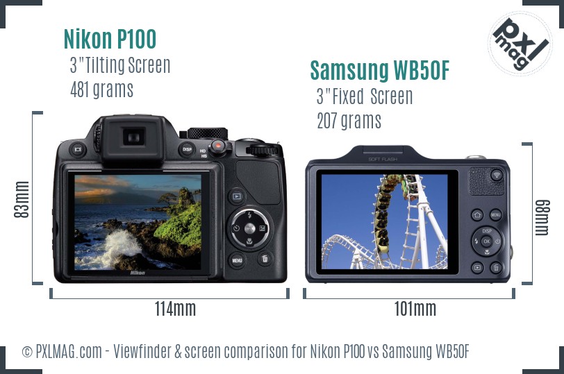 Nikon P100 vs Samsung WB50F Screen and Viewfinder comparison