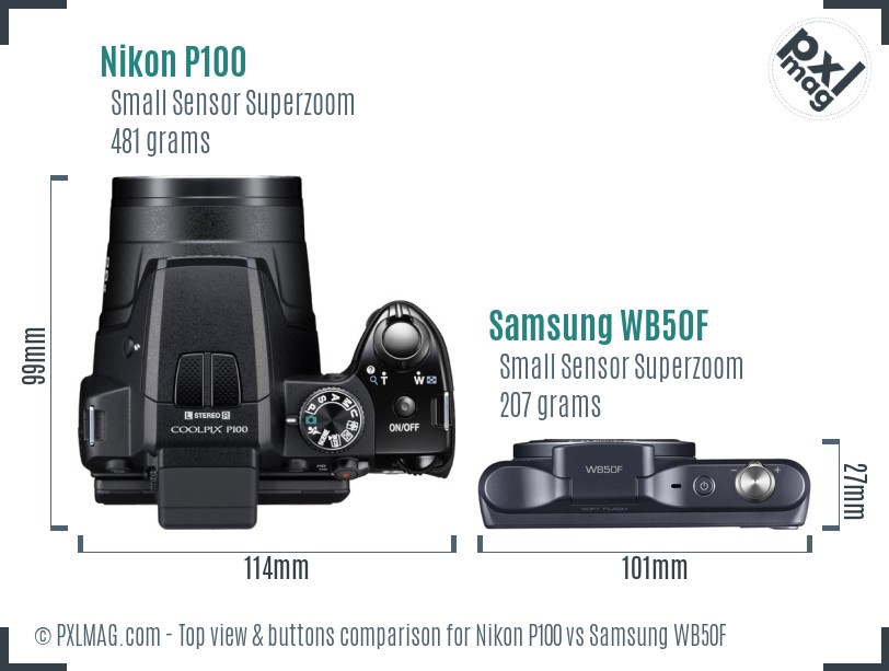 Nikon P100 vs Samsung WB50F top view buttons comparison