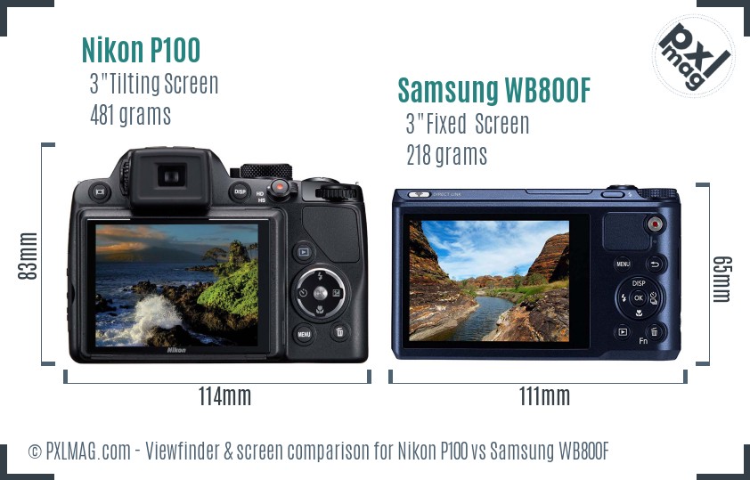 Nikon P100 vs Samsung WB800F Screen and Viewfinder comparison