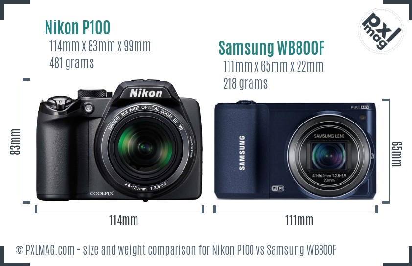 Nikon P100 vs Samsung WB800F size comparison Nikon P100 vs Samsung WB800F size comparison