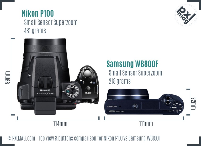 Nikon P100 vs Samsung WB800F top view buttons comparison
