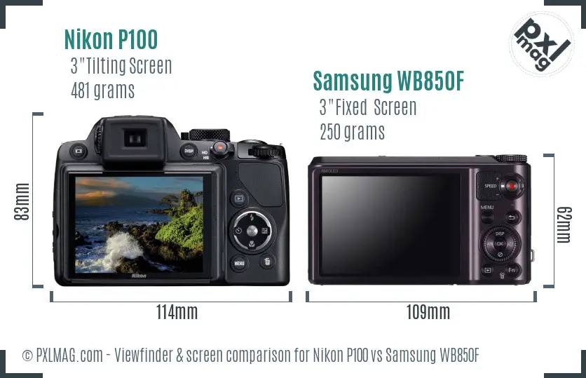 Nikon P100 vs Samsung WB850F Screen and Viewfinder comparison Nikon P100 vs Samsung WB850F Screen and Viewfinder comparison