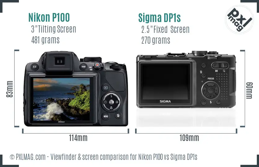 Nikon P100 vs Sigma DP1s Screen and Viewfinder comparison