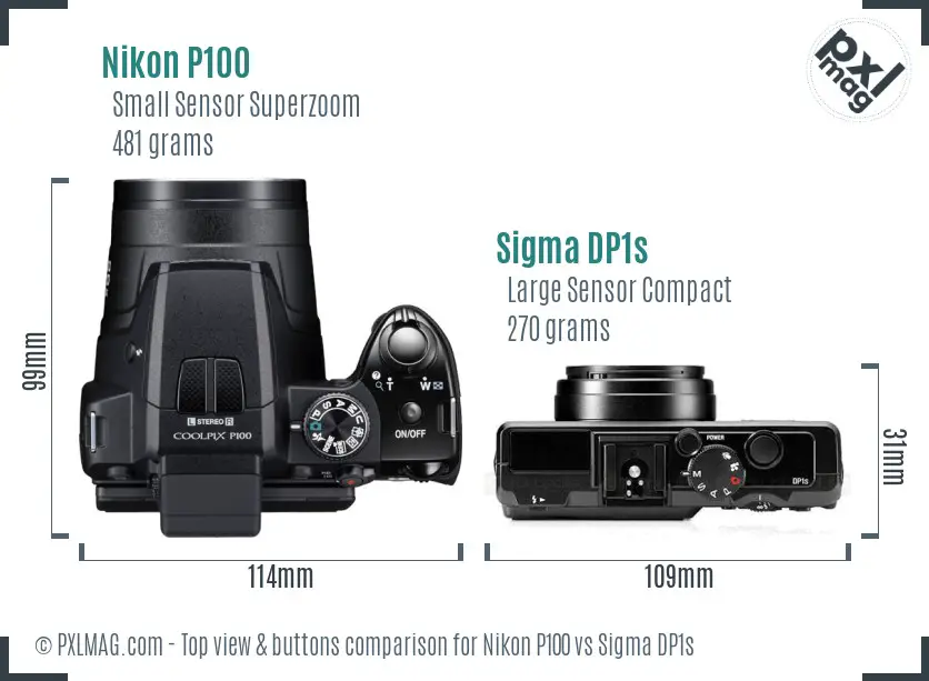 Nikon P100 vs Sigma DP1s top view buttons comparison