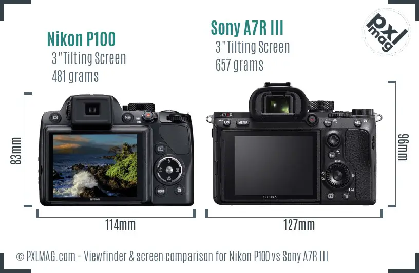 Nikon P100 vs Sony A7R III Screen and Viewfinder comparison