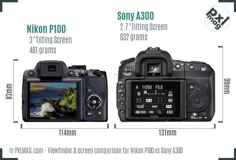 Nikon P100 vs Sony A300 Screen and Viewfinder comparison Nikon P100 vs Sony A300 Screen and Viewfinder comparison