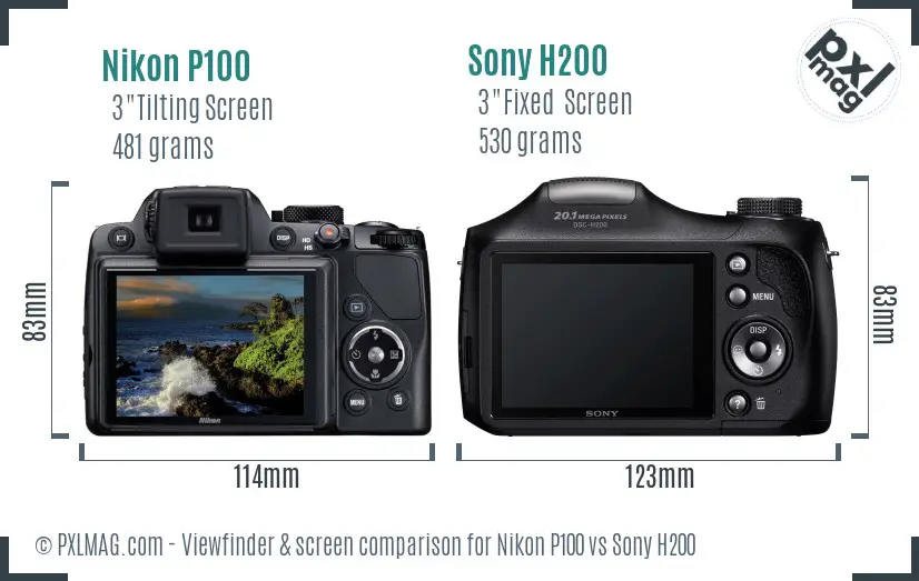 Nikon P100 vs Sony H200 Screen and Viewfinder comparison