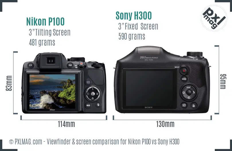 Nikon P100 vs Sony H300 Screen and Viewfinder comparison
