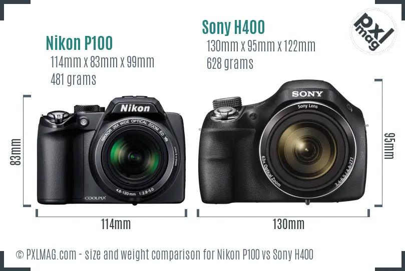 Nikon P100 vs Sony H400 size comparison Nikon P100 vs Sony H400 size comparison