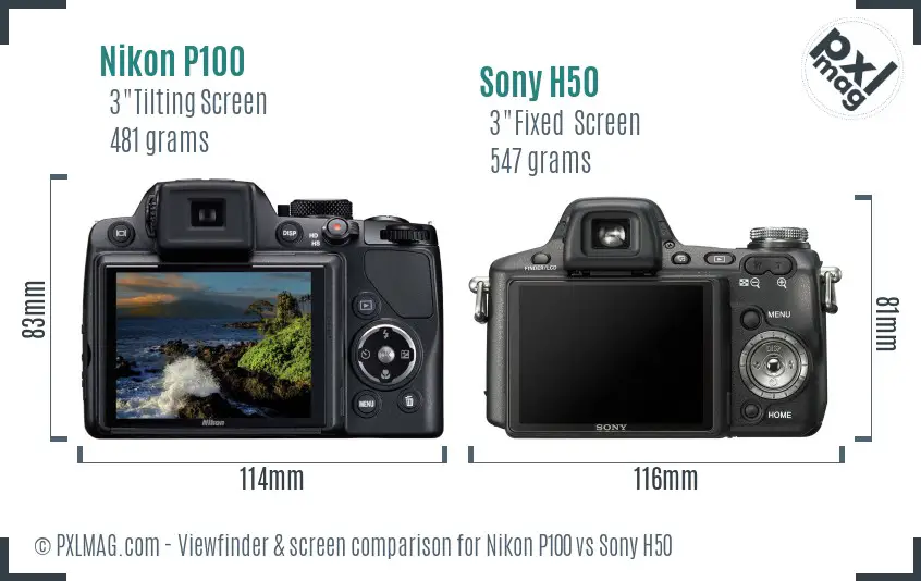 Nikon P100 vs Sony H50 Screen and Viewfinder comparison Nikon P100 vs Sony H50 Screen and Viewfinder comparison