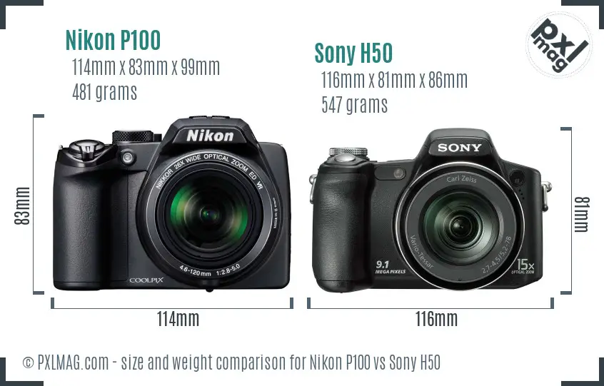 Nikon P100 vs Sony H50 size comparison Nikon P100 vs Sony H50 size comparison
