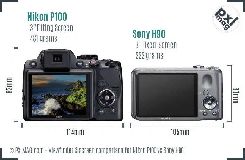 Nikon P100 vs Sony H90 Screen and Viewfinder comparison Nikon P100 vs Sony H90 Screen and Viewfinder comparison
