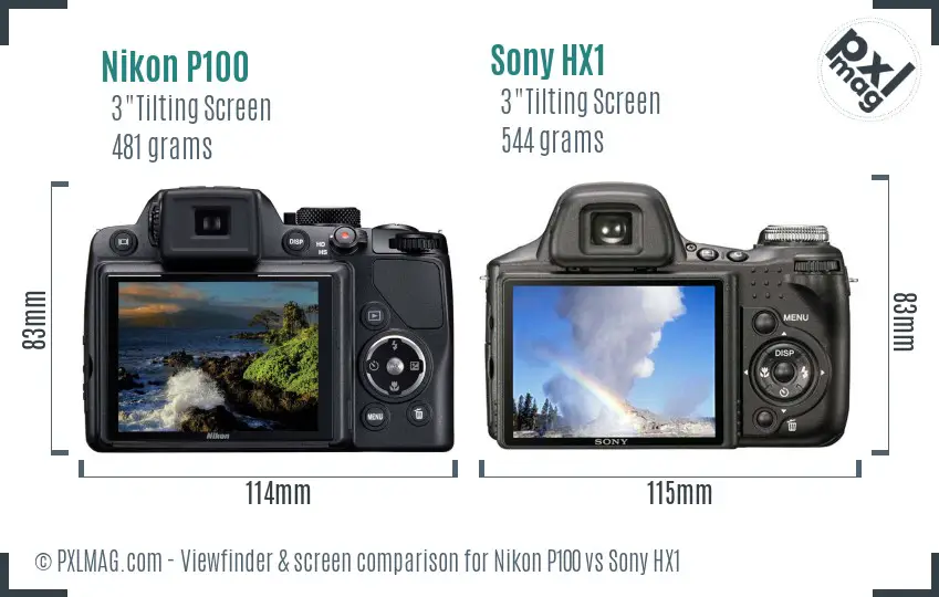 Nikon P100 vs Sony HX1 Screen and Viewfinder comparison