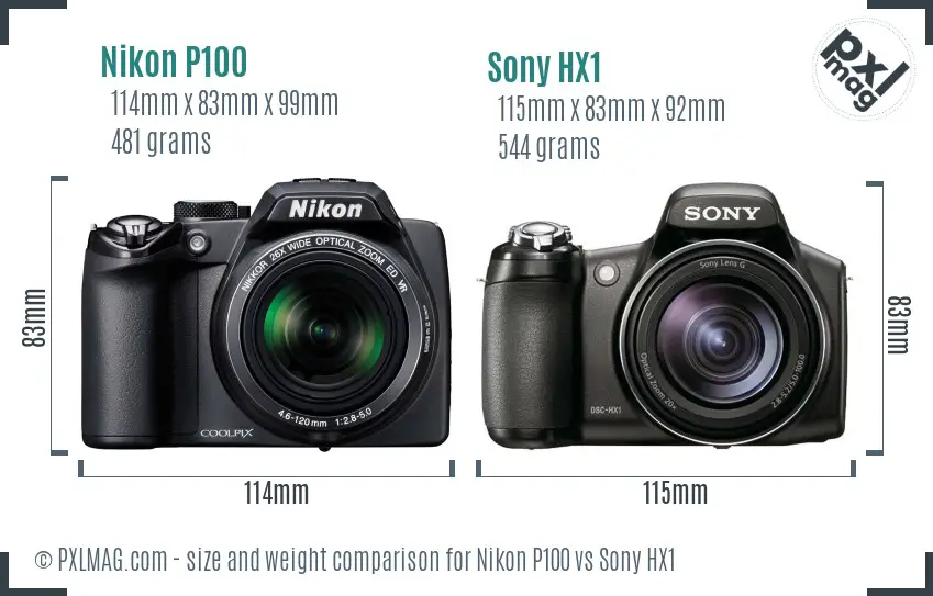 Nikon P100 vs Sony HX1 size comparison