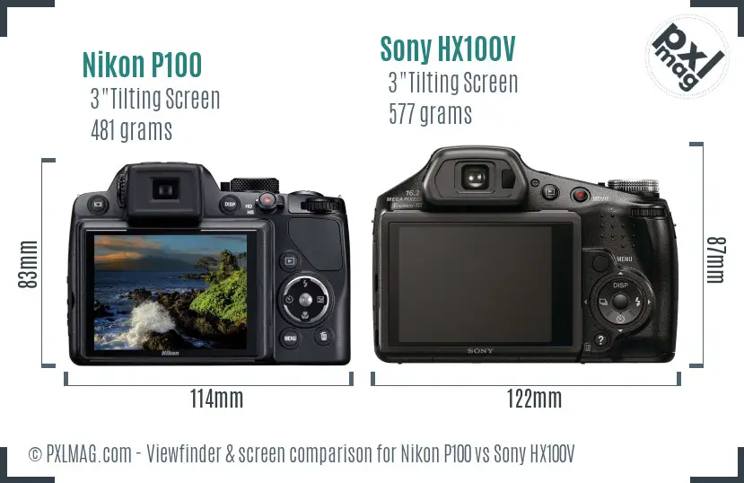 Nikon P100 vs Sony HX100V Screen and Viewfinder comparison