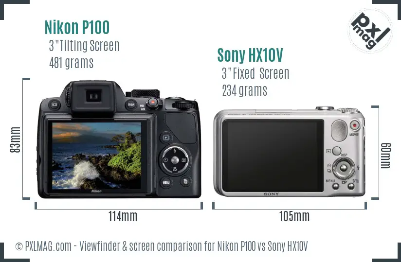 Nikon P100 vs Sony HX10V Screen and Viewfinder comparison