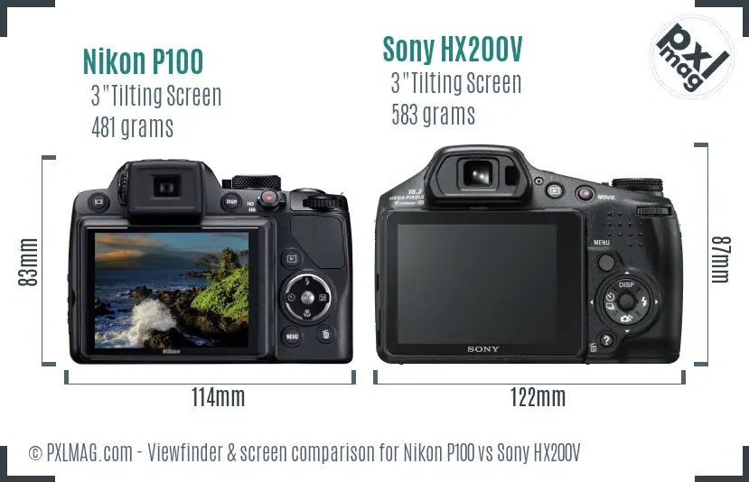 Nikon P100 vs Sony HX200V Screen and Viewfinder comparison