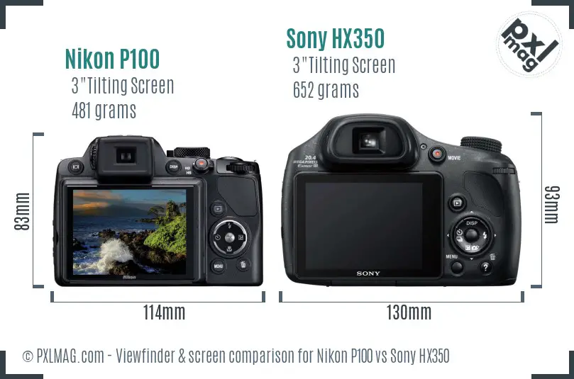 Nikon P100 vs Sony HX350 Screen and Viewfinder comparison