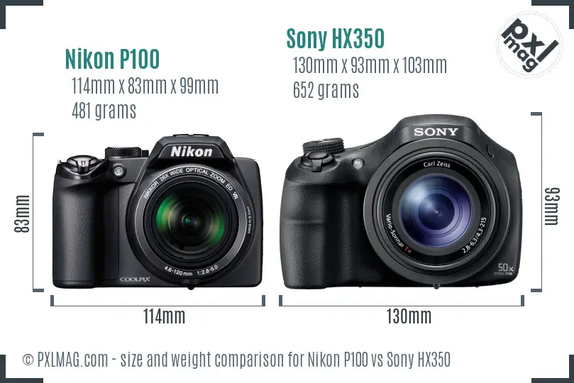 Nikon P100 vs Sony HX350 size comparison Nikon P100 vs Sony HX350 size comparison