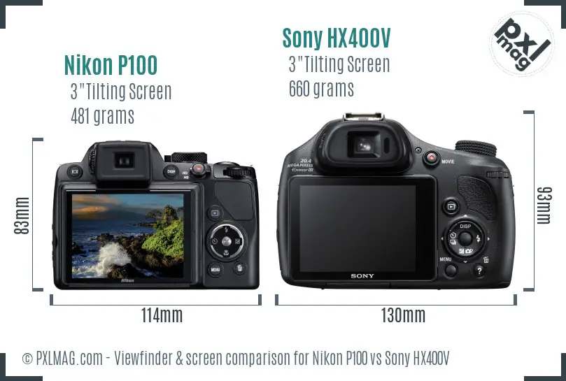 Nikon P100 vs Sony HX400V Screen and Viewfinder comparison