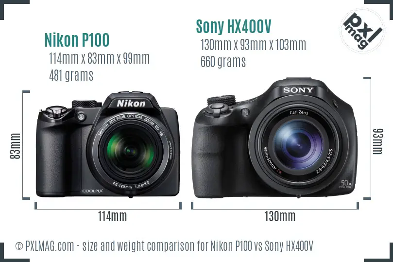Nikon P100 vs Sony HX400V size comparison