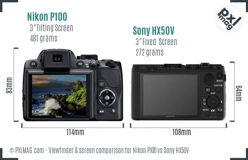 Nikon P100 vs Sony HX50V Screen and Viewfinder comparison