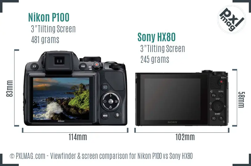 Nikon P100 vs Sony HX80 Screen and Viewfinder comparison